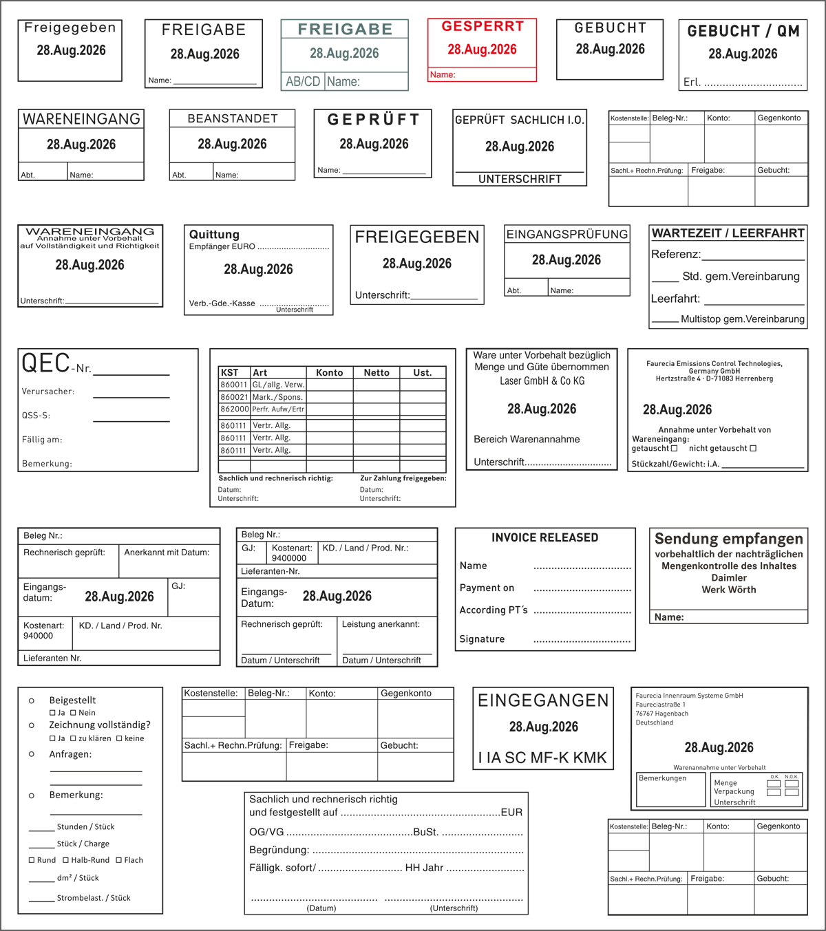 Abdruckbeispiele: Kontrollstempel / Prüferstempel mit und ohne Datum